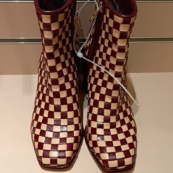 ANTONIO MELANI Burgundy and Cream Checkered Heeled Boots - Picture 3 of 3